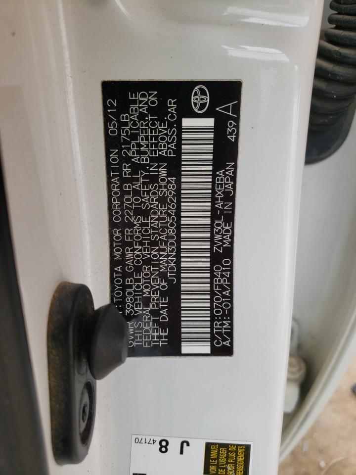 Photo 10 from auction – 2012 TOYOTA PRIUS with VIN JTDKN3DU8C5462984