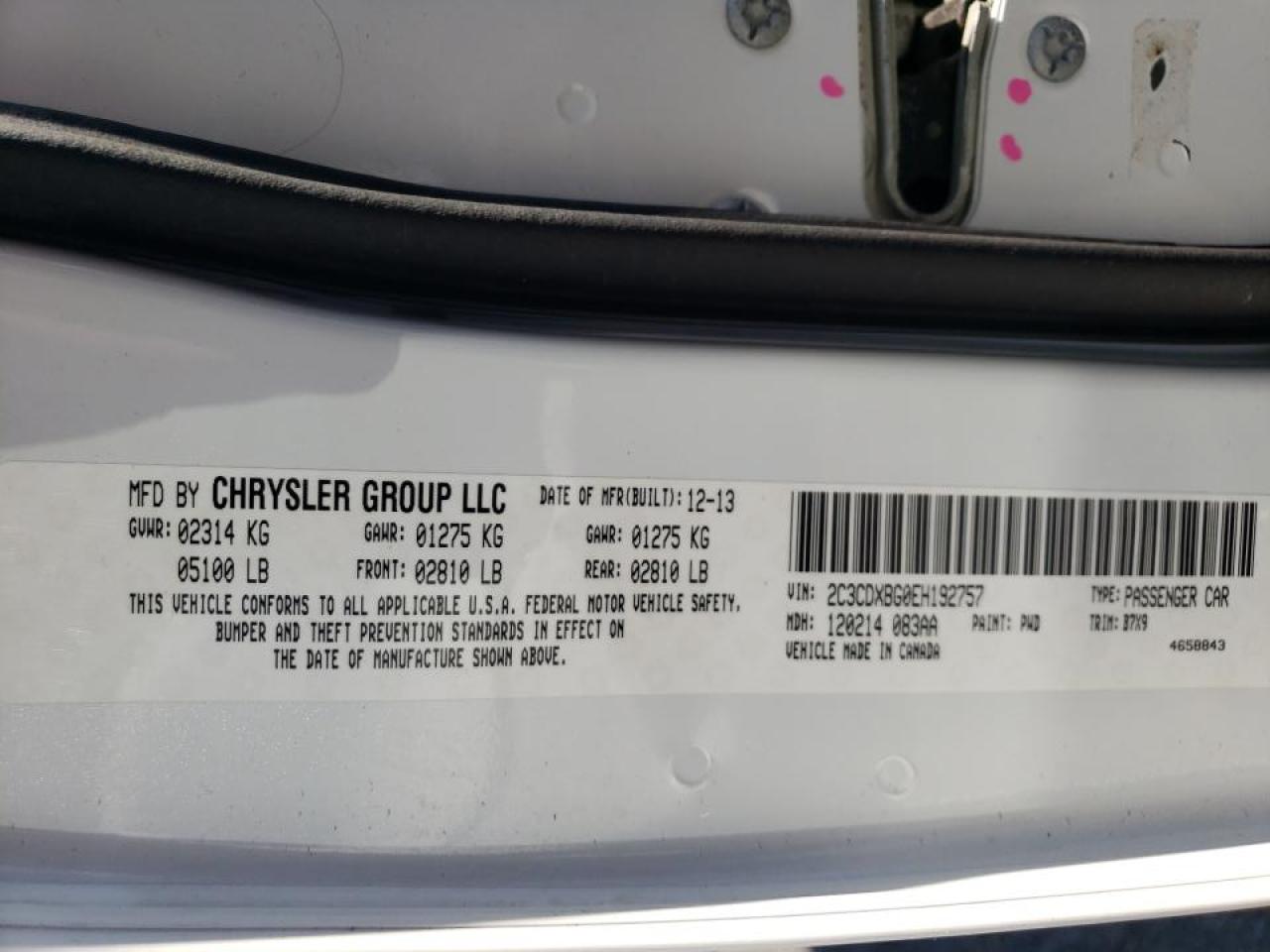 Photo 10 from auction – 2014 DODGE CHARGER SE with VIN 2C3CDXBG0EH192757