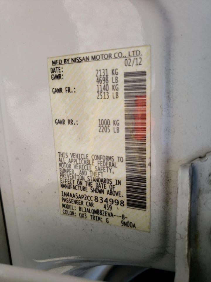 Photo 10 from auction – 2012 NISSAN MAXIMA S with VIN 1N4AA5AP2CC834998