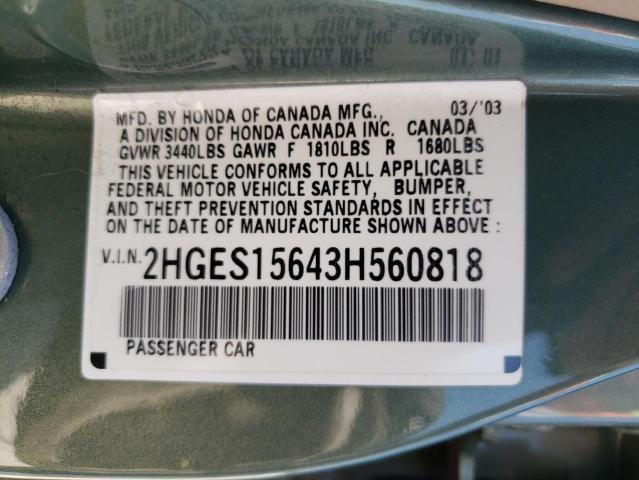 Photo 10 from auction – 2003 HONDA CIVIC LX with VIN 2HGES15643H560818