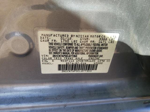 Photo 10 from auction – 2012 NISSAN VERSA S with VIN 3N1CN7AP3CL877353