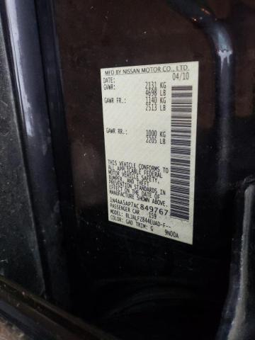 Photo 10 from auction – 2010 NISSAN MAXIMA S with VIN 1N4AA5AP7AC849767