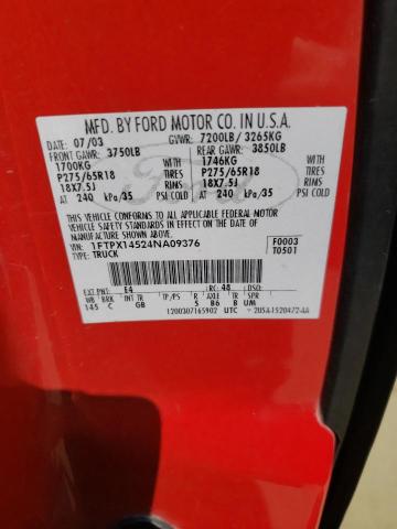 Photo 10 from auction – 2004 FORD F150 with VIN 1FTPX14524NA09376