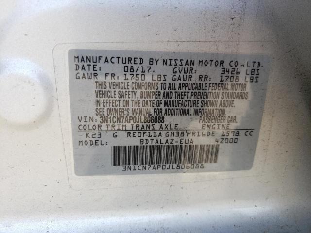 Photo 10 from auction – 2018 NISSAN VERSA S with VIN 3N1CN7AP0JL806088