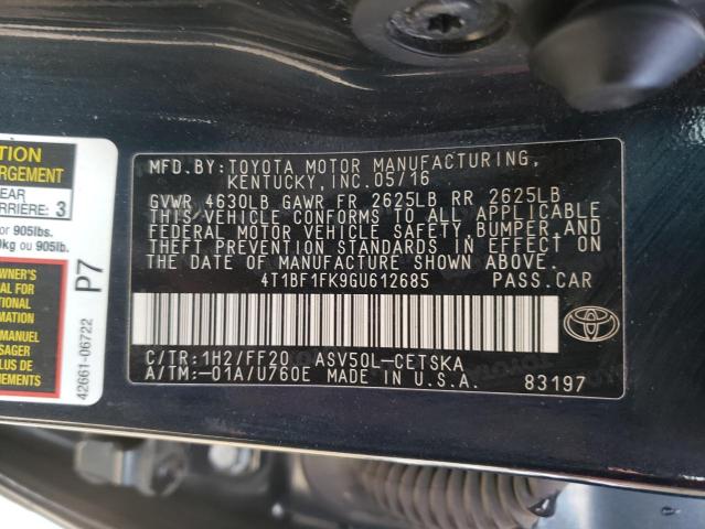 Photo 10 from auction – 2016 TOYOTA CAMRY LE with VIN 4T1BF1FK9GU612685