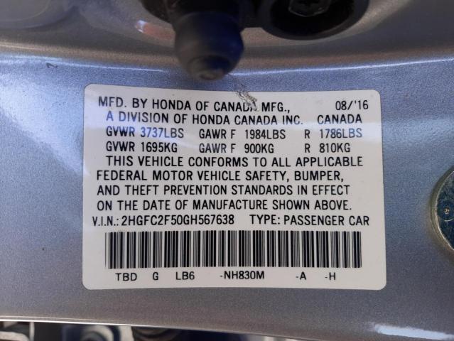 Photo 10 from auction – 2016 HONDA CIVIC LX with VIN 2HGFC2F50GH567638