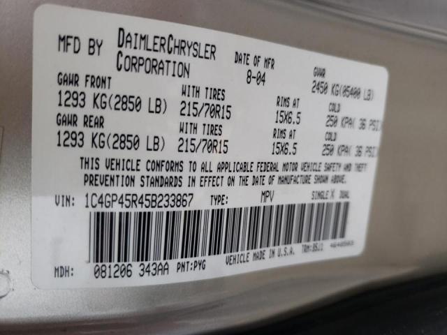 Photo 10 from auction – 2005 CHRYSLER TOWN & COU with VIN 1C4GP45R45B233867