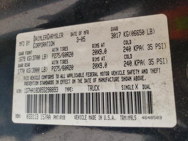 Photo 10 from auction – 2005 DODGE RAM 1500 S with VIN 1D7HA18D85S298893