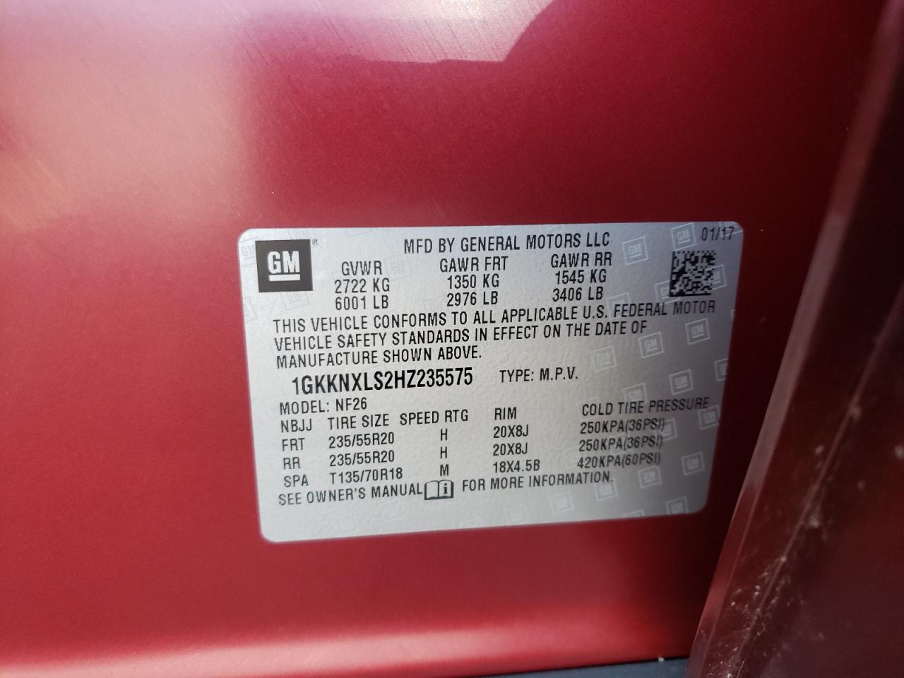 Photo 10 from auction – 2017 GMC ACADIA DEN with VIN 1GKKNXLS2HZ235575