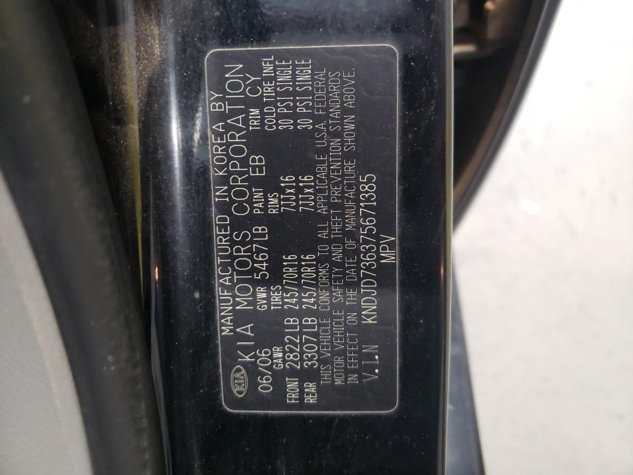 Photo 10 from auction – 2007 KIA SORENTO EX with VIN KNDJD736375671385
