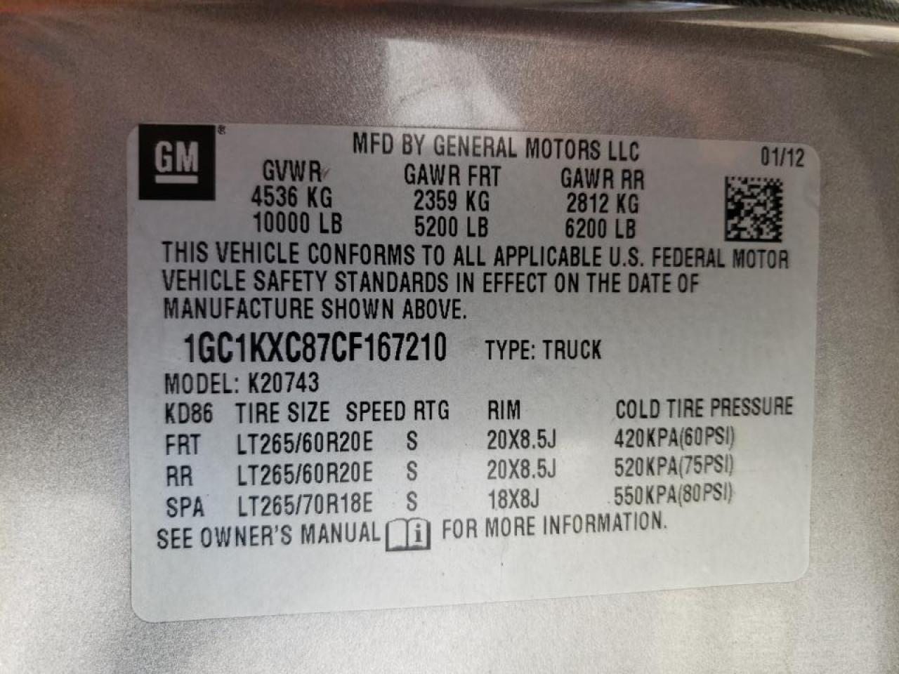 Photo 16 from auction – 2012 CHEVROLET SILVERADO with VIN 1GC1KXC87CF167210