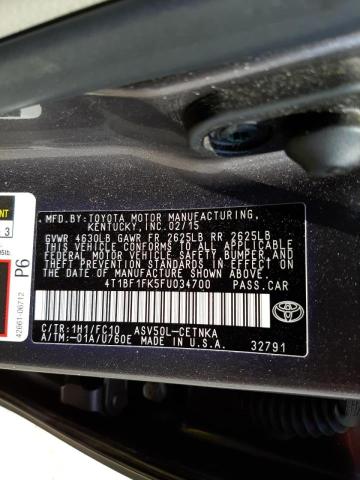 Photo 10 from auction – 2015 TOYOTA CAMRY LE with VIN 4T1BF1FK5FU034700