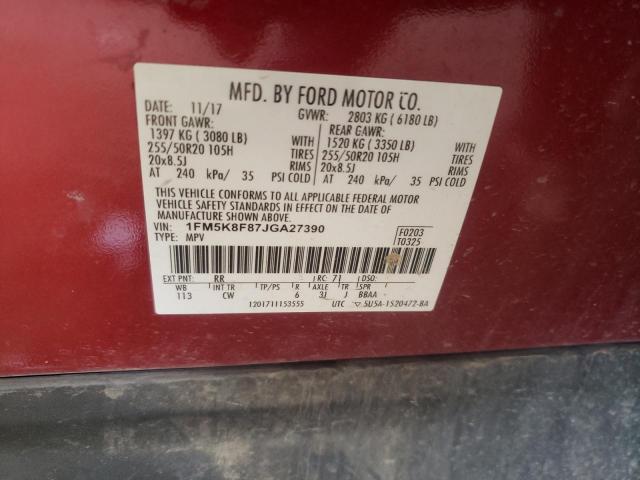 Photo 10 from auction – 2018 FORD EXPLORER L with VIN 1FM5K8F87JGA27390