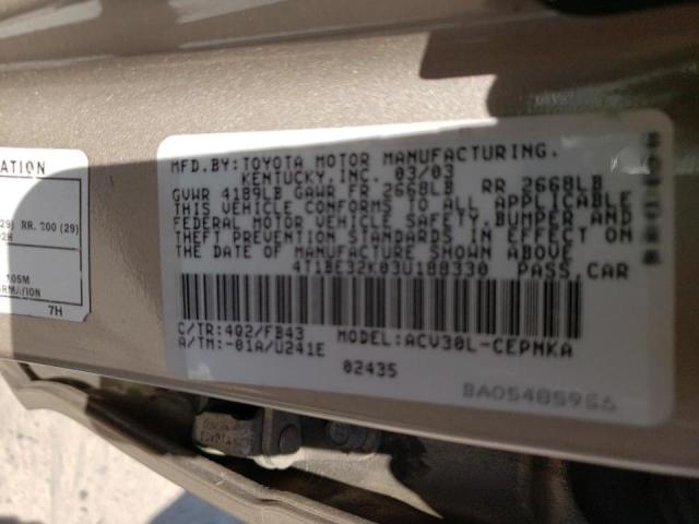 Photo 10 from auction – 2003 TOYOTA CAMRY LE with VIN 4T1BE32K03U188330