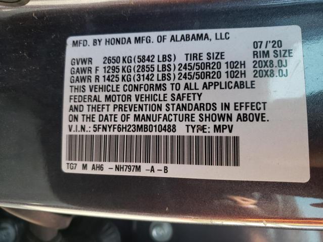 Photo 10 from auction – 2021 HONDA PILOT SE with VIN 5FNYF6H23MB010488
