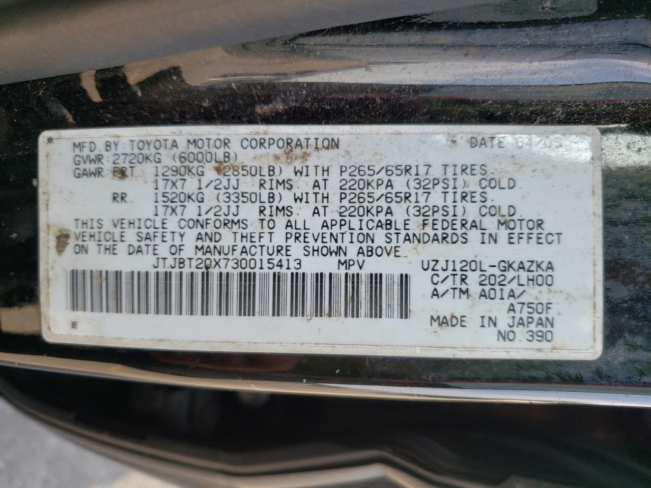 Photo 10 from auction – 2003 LEXUS GX 470 with VIN JTJBT20X730015413