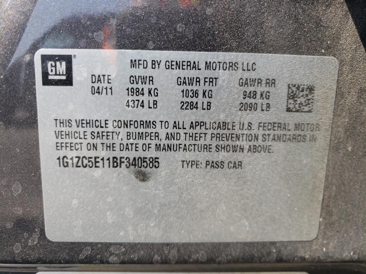 Photo 10 from auction – 2011 CHEVROLET MALIBU 1LT with VIN 1G1ZC5E11BF340585