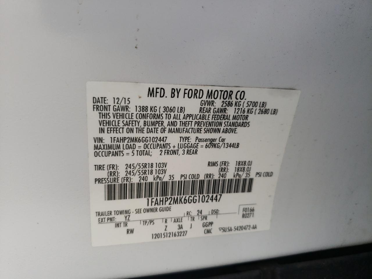 Photo 11 from auction – 2016 FORD TAURUS POL with VIN 1FAHP2MK6GG102447