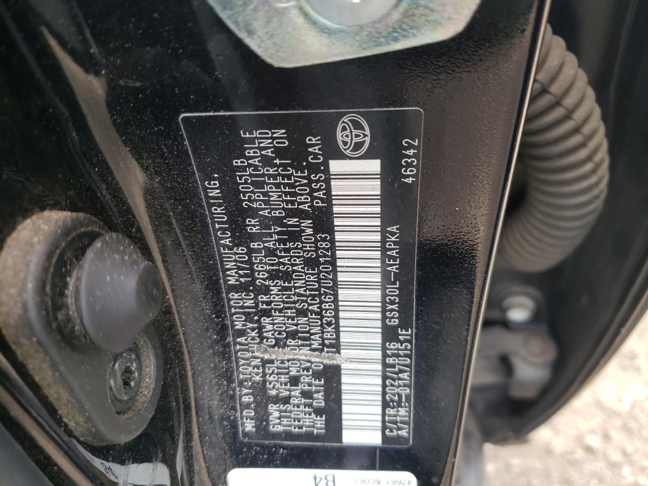 Photo 10 from auction – 2007 TOYOTA AVALON with VIN 4T1BK36B67U201283