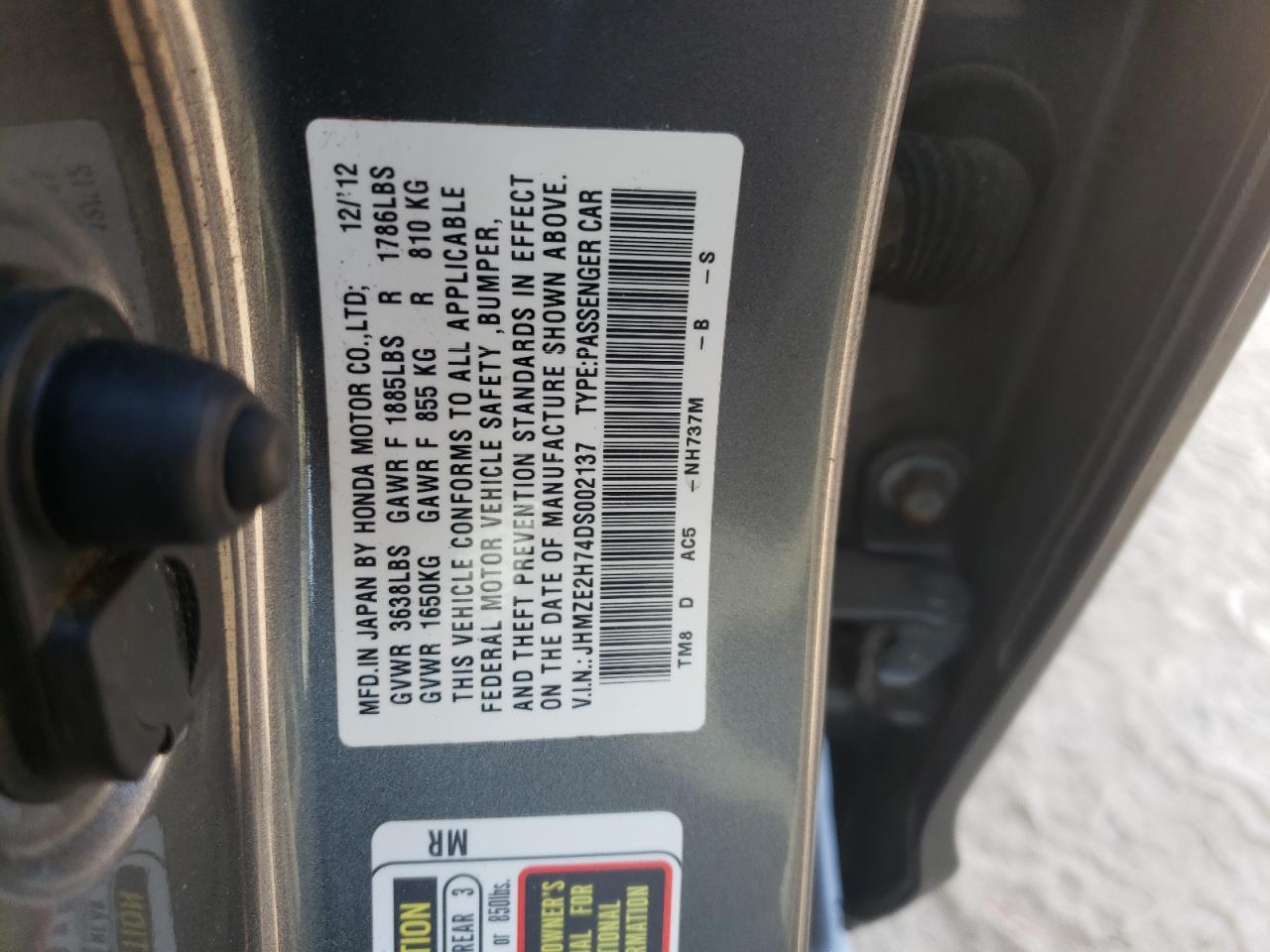 Photo 10 from auction – 2013 HONDA INSIGHT EX with VIN JHMZE2H74DS002137