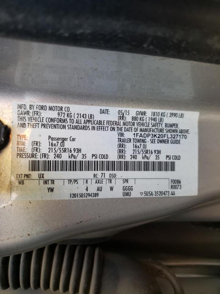 Photo 10 from auction – 2015 FORD FOCUS SE with VIN 1FADP3K20FL327170