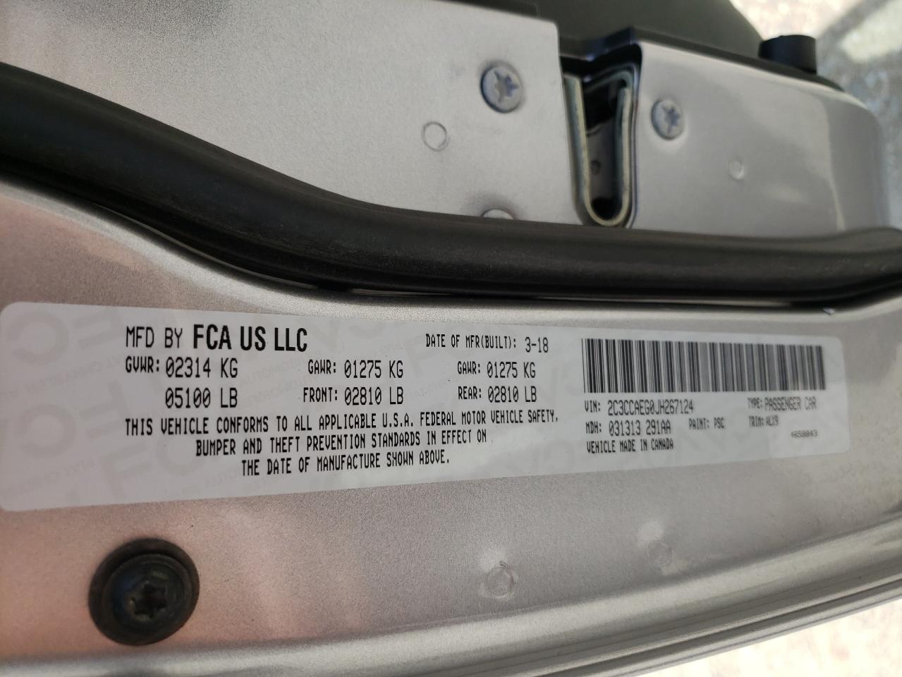 Photo 10 from auction – 2018 CHRYSLER 300 LIMITE with VIN 2C3CCAEG0JH267124