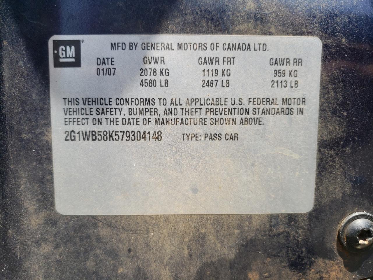 Photo 10 from auction – 2007 CHEVROLET IMPALA LS with VIN 2G1WB58K579304148