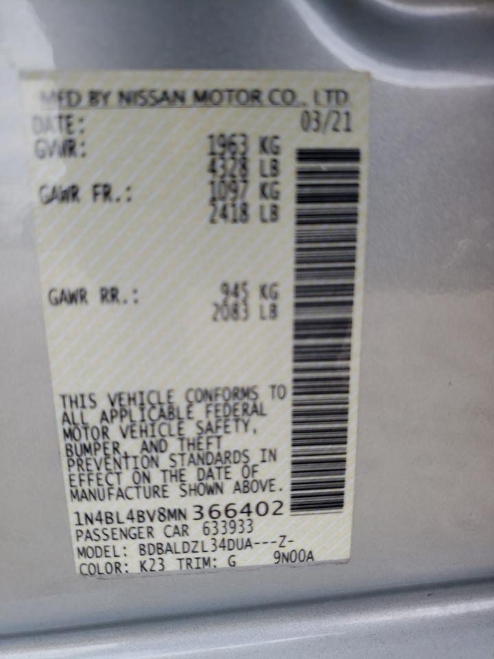 Photo 10 from auction – 2021 NISSAN ALTIMA S with VIN 1N4BL4BV8MN366402