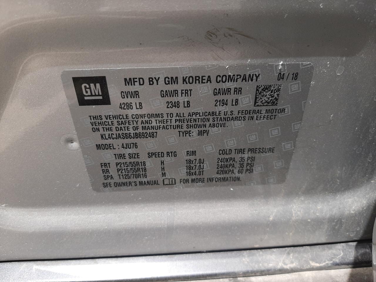 Photo 11 from auction – 2018 BUICK ENCORE PRE with VIN KL4CJASB6JB692487