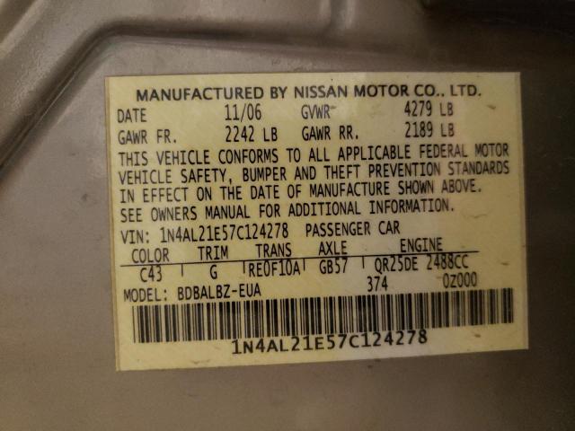 Photo 10 from auction – 2007 NISSAN ALTIMA 2.5 with VIN 1N4AL21E57C124278