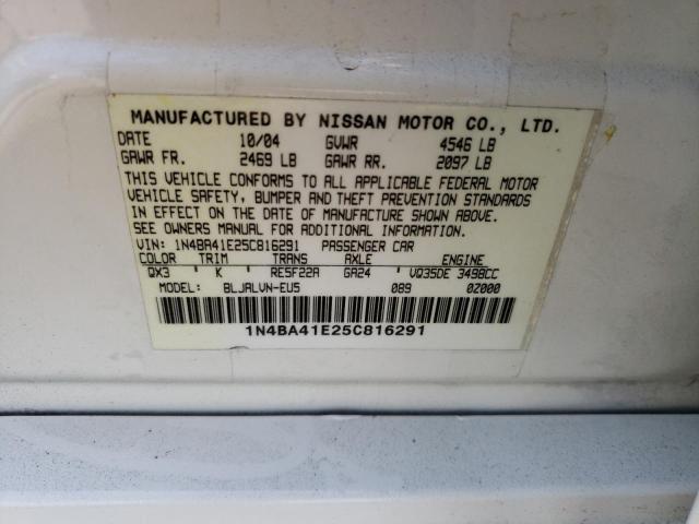 Foto 10 de la subasta – 2005 NISSAN MAXIMA SE con VIN 1N4BA41E25C816291