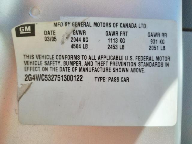 Photo 10 from auction – 2005 BUICK LACROSSE C with VIN 2G4WC532751300122