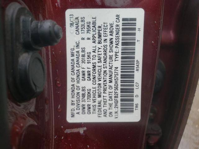 Photo 10 from auction – 2013 HONDA CIVIC LX with VIN 2HGFB2F56DH575774