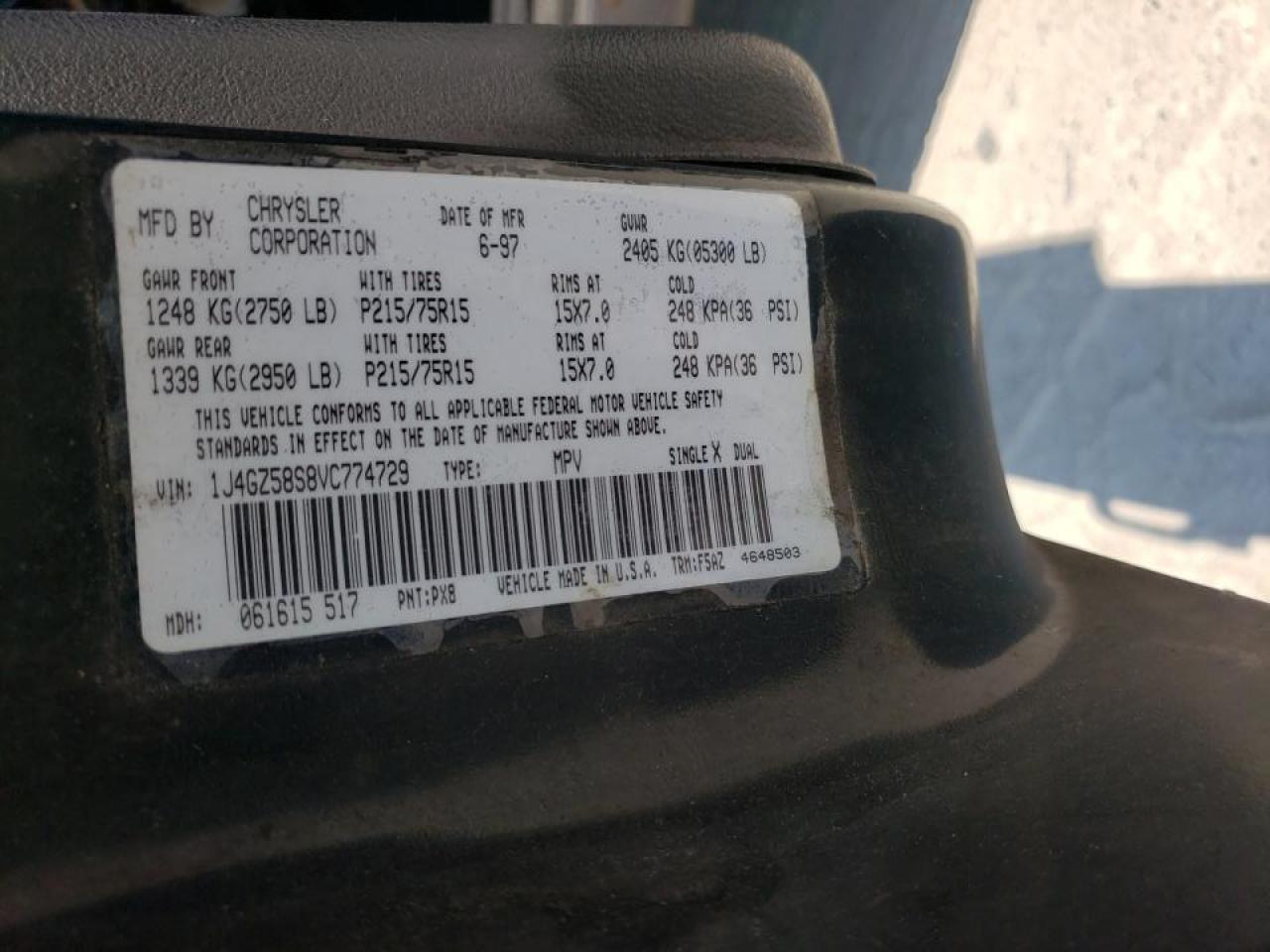 Photo 10 from auction – 1997 JEEP GRAND CHER with VIN 1J4GZ58S8VC774729