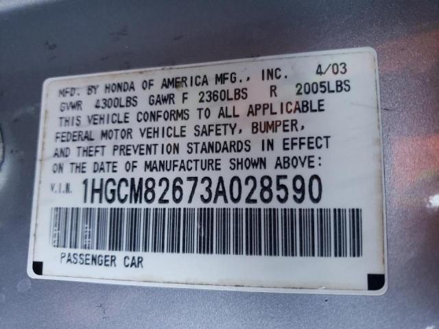 Photo 10 from auction – 2003 HONDA ACCORD EX with VIN 1HGCM82673A028590