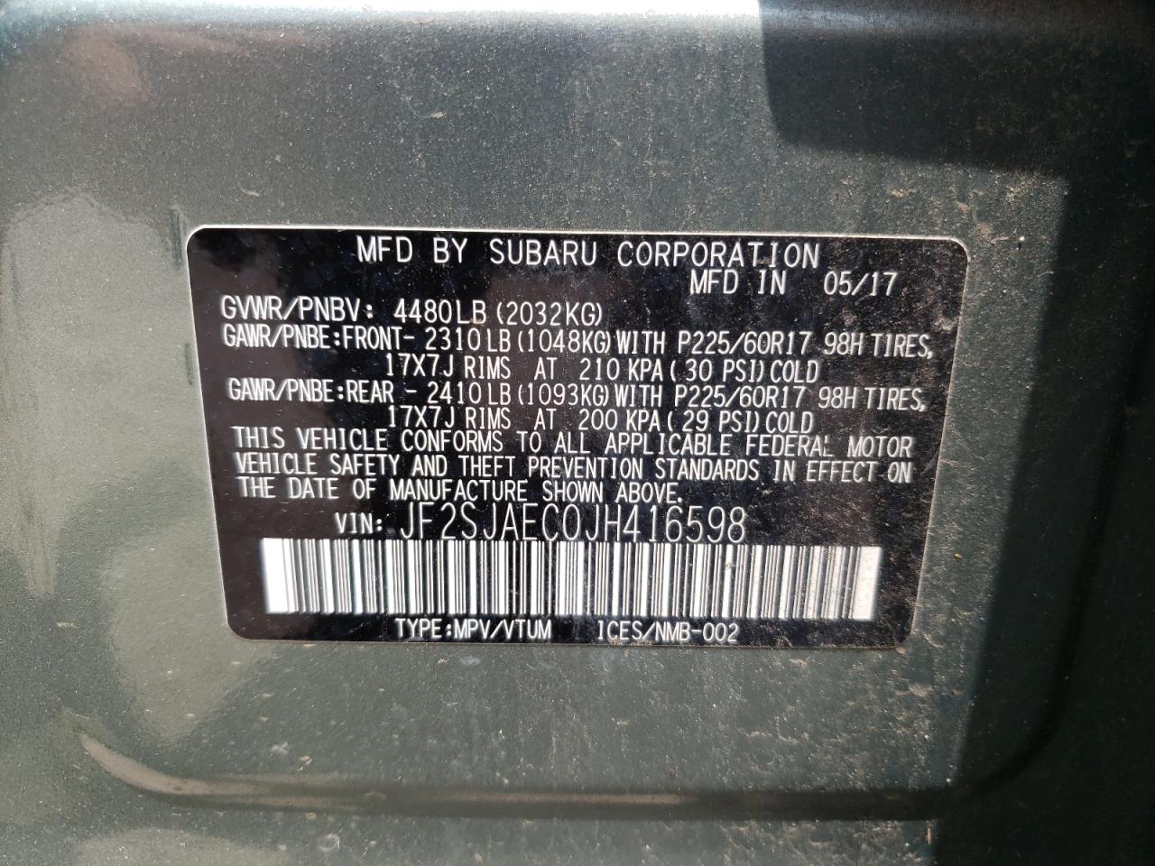 Photo 10 from auction – 2018 SUBARU FORESTER 2 with VIN JF2SJAEC0JH416598