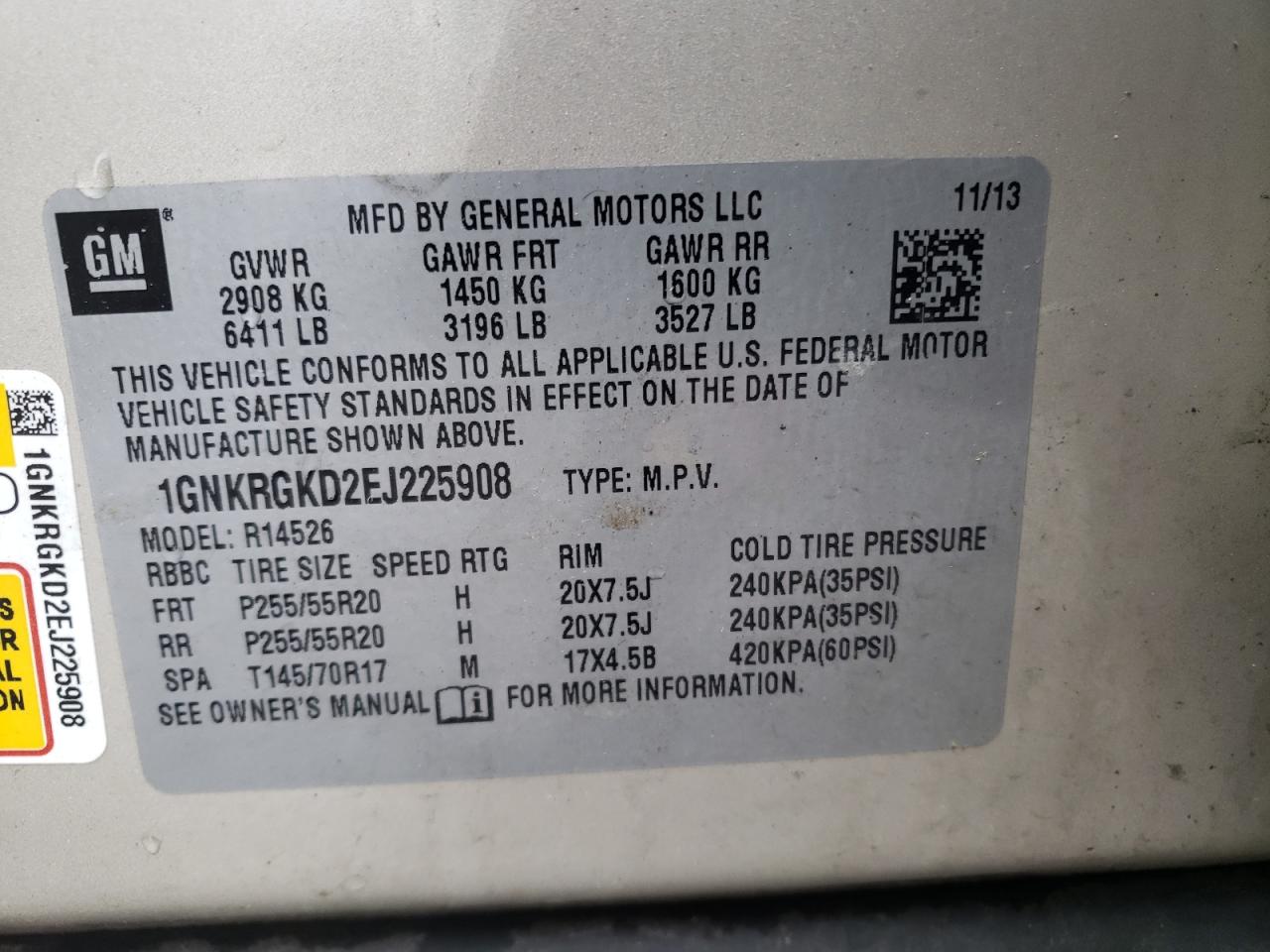Photo 18 from auction – 2014 CHEVROLET TRAVERSE L with VIN 1GNKRGKD2EJ225908