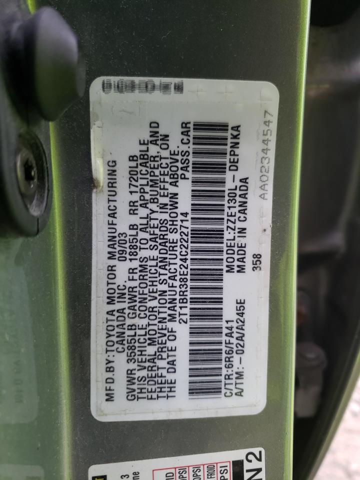 Photo 10 from auction – 2004 TOYOTA COROLLA CE with VIN 2T1BR38E24C222714