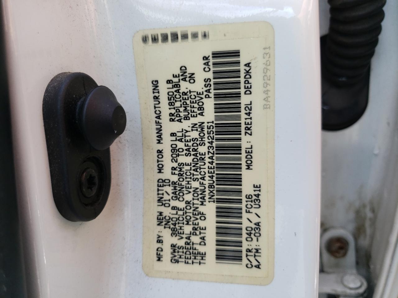Photo 11 from auction – 2010 TOYOTA COROLLA BA with VIN 1NXBU4EE4AZ342551
