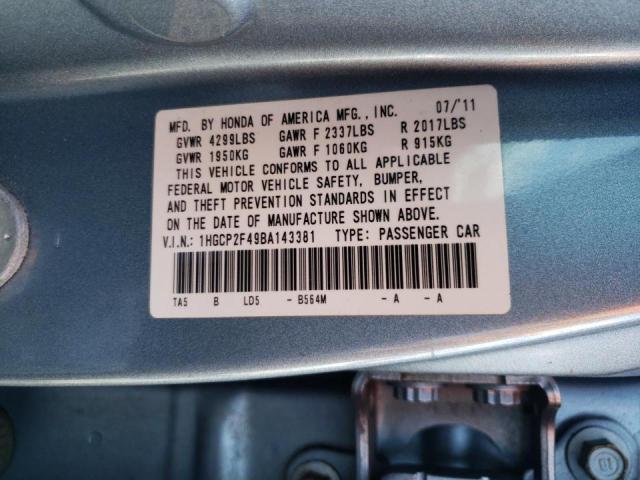 Photo 10 from auction – 2011 HONDA ACCORD LXP with VIN 1HGCP2F49BA143381