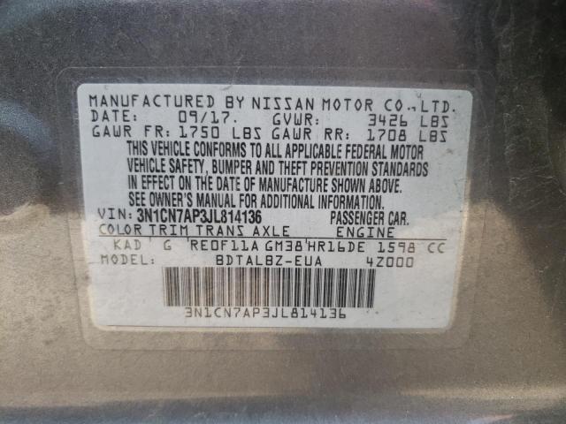 Photo 10 from auction – 2018 NISSAN VERSA S with VIN 3N1CN7AP3JL814136