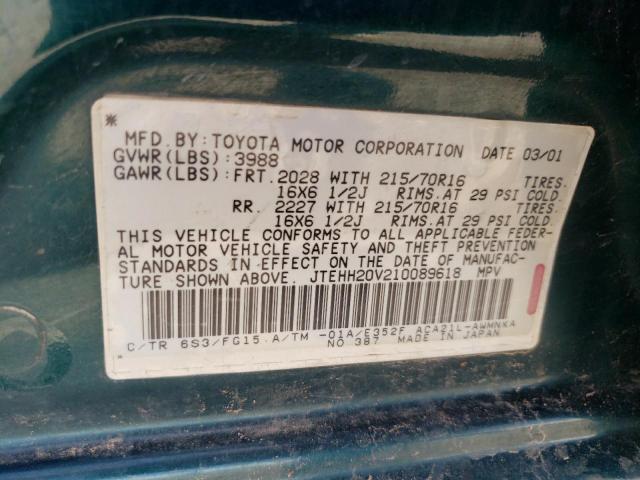 Photo 10 from auction – 2001 TOYOTA RAV4 with VIN JTEHH20V210089618