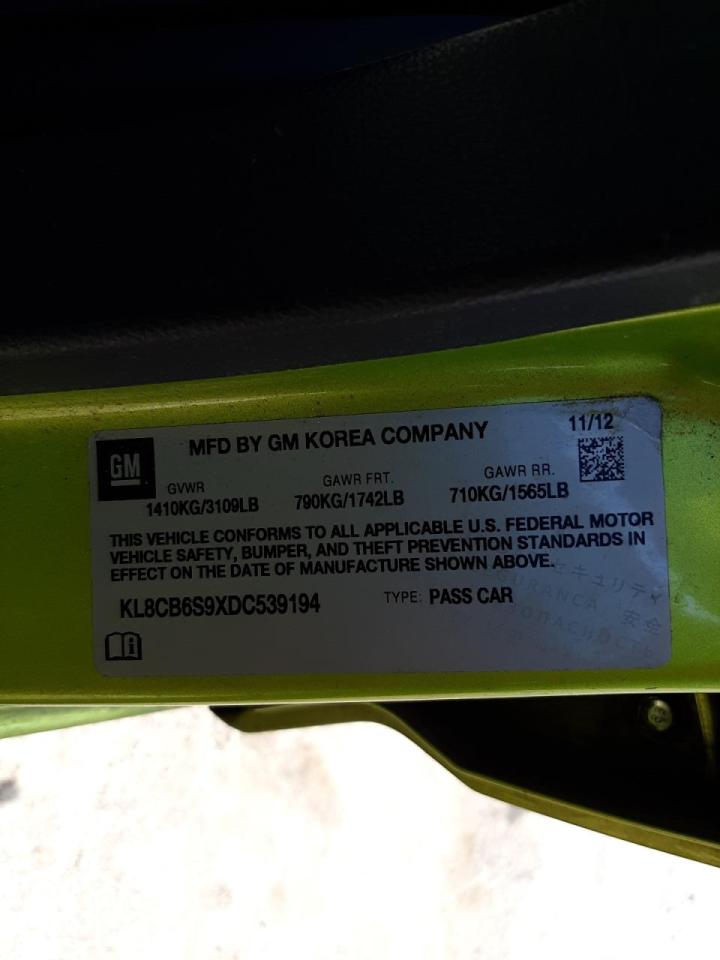 Photo 10 from auction – 2013 CHEVROLET SPARK LS with VIN KL8CB6S9XDC539194