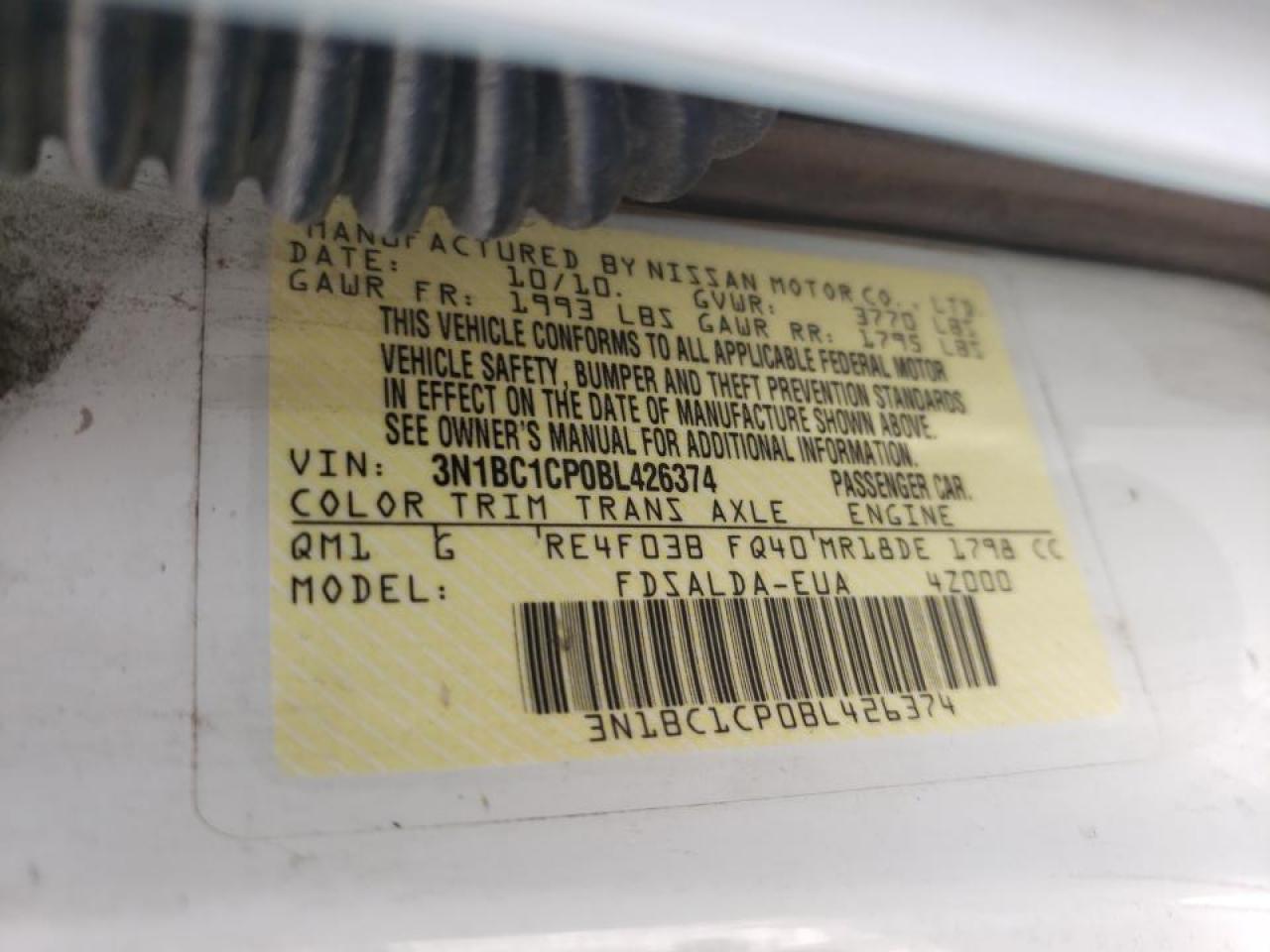 Photo 20 from auction – 2011 NISSAN VERSA S with VIN 3N1BC1CP0BL426374