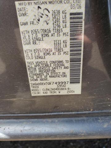 Photo 10 from auction – 2016 NISSAN FRONTIER S with VIN 1N6AD0EV7GN749997