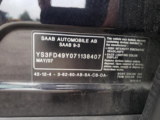 Photo 10 from auction – 2007 SAAB 9-3 2.0T with VIN YS3FD49Y071138407