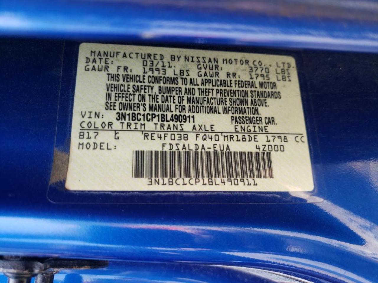Photo 10 from auction – 2011 NISSAN VERSA S with VIN 3N1BC1CP1BL490911
