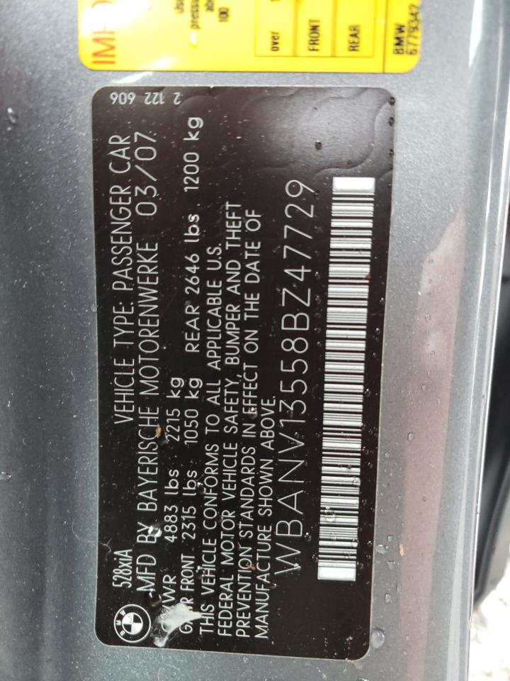 Photo 10 from auction – 2008 BMW 528 XI with VIN WBANV13558BZ47729