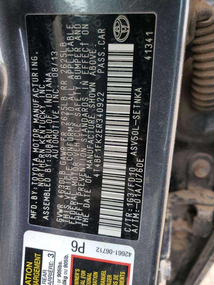 Photo 10 from auction – 2014 TOYOTA CAMRY L with VIN 4T4BF1FK2ER340922