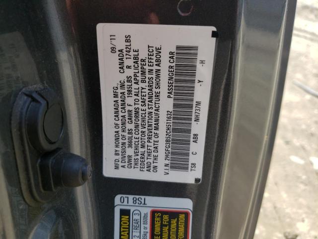 Photo 10 from auction – 2012 HONDA CIVIC LX with VIN 2HGFG3B52CH511632